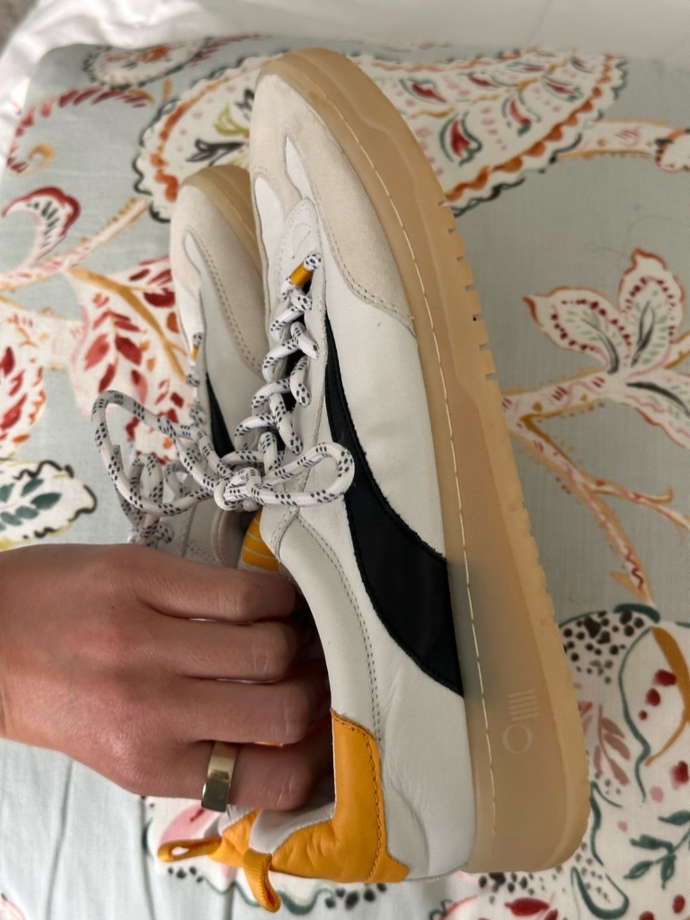 White & Yellow Women's Low-Top Sneakers - Picture 4 of 6
